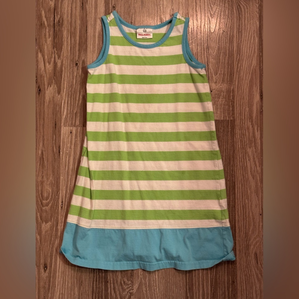 Hanna Andersson Green and White Striped Dress 6/7